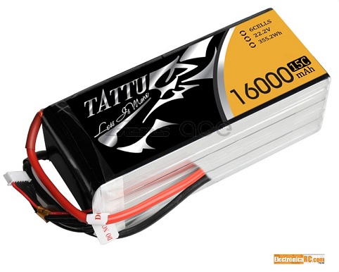 GensAce - Tattu 16000mAh 22.2V 15/30C 6S1P Bateria Lipo